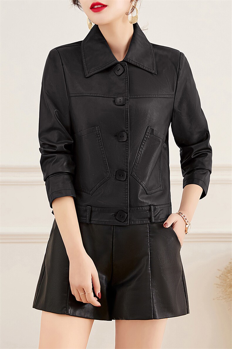 皮衣外套女2023年春季新款水洗皮机车服显瘦pu皮夹克韩版短外套潮,女装皮衣,江南女神