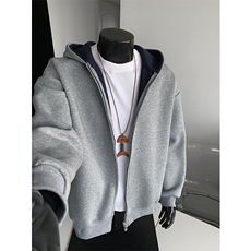 新款460g重磅华棉百搭情侣拼色双拉链连帽开衫卫衣男W24540特P53，男装卫衣，电商A001-1