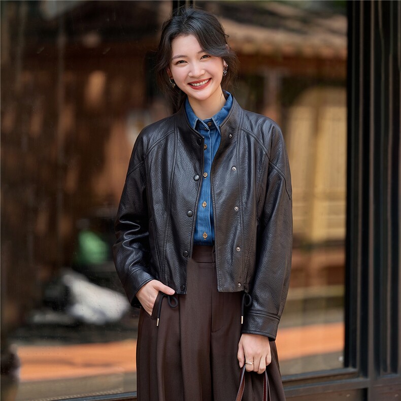 【大量现货】2026秋季女装新款时尚复古高级感短款皮衣外套,女装皮衣,缘衣格