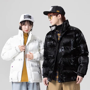 现货潮牌时尚宽松连帽鲨鱼皮短款轻薄情侣学生白鸭绒羽绒服面包服图片