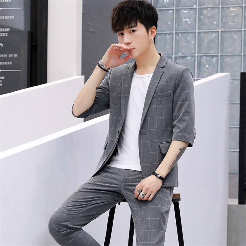 夏季中袖二件套韩版修身五分袖学生帅气休闲薄款XZ1304-2，男装西服，星座613B