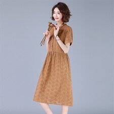 连衣裙棉花色宽松腰套头常规件韩版A字裙2021年夏季中长款荷叶领，女装连衣裙，独衣靓