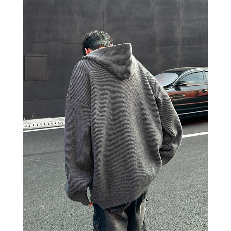 XZ-221-5/MY1566/P60秋冬韩系慵懒风双拉链连帽针织衫毛衣外套,男装针织衫/毛衣,星座221-5
