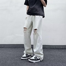 破洞牛仔裤男韩版潮流高街帅气2023夏季新款ins宽松长裤RK342-P39，男装牛仔裤，星座412-3