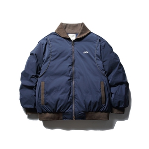 南夏乔装2025冬季新款拼色立领假两件棉衣日系复古印花保暖棉服男图片