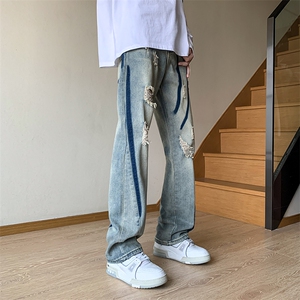 B221 美式ins高街小众情侣款破洞微喇牛仔裤 LK23001-P65 控88图片