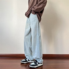 牛仔裤男夏季宽松直筒垂感复古阔腿拖地裤子韩版长裤K4014-P40，男装牛仔裤，星座512-2