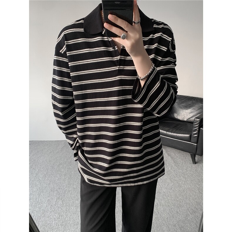 8XL-M条纹定律polo衫男翻领长袖t恤大版宽松上衣CX3011-P39,男装T恤,电商D206-1