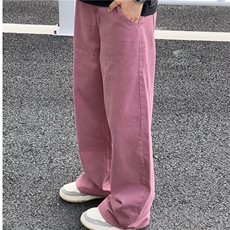 紫红色牛仔裤男士韩版潮流高街帅2025夏季ins宽松长裤RK1938-P46，男装牛仔裤，星座412-3