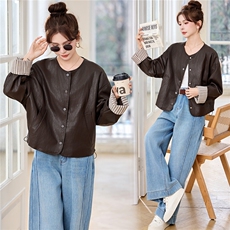 大量现货-2026年春季新款撞色时尚百搭高级感蛋白皮外套，女装皮衣，蓝诺裳