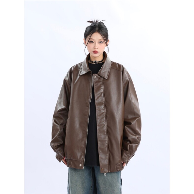 新款PU皮嘻哈外套上衣ins美式复古机车皮夹克男女帅气LJ5077-P65，男装夹克，星座1008