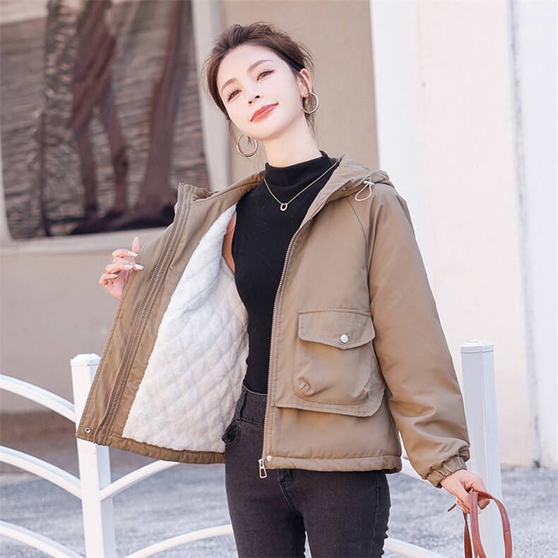 现货！！2024冬季新款加绒加厚外套女连帽小个子棉衣显瘦派克棉服,女装棉衣/棉服,以桐