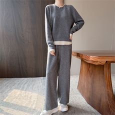 2025年秋冬季时尚百搭通勤简约休闲灰白套装，女装套装/套裙，美雪羊绒