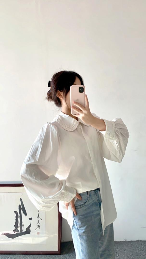 圆翻领领子木耳边袖口木耳边衬衣,女装其它,著朴