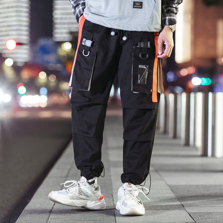 037 P30 夜景 港风多口袋休闲裤百搭束脚裤哈伦裤抽绳加大码青年图片