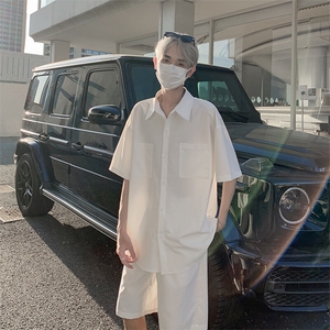 特批P45无差价夏季休闲简约纯色凉感冰丝大码两件套装男TZ5149图片