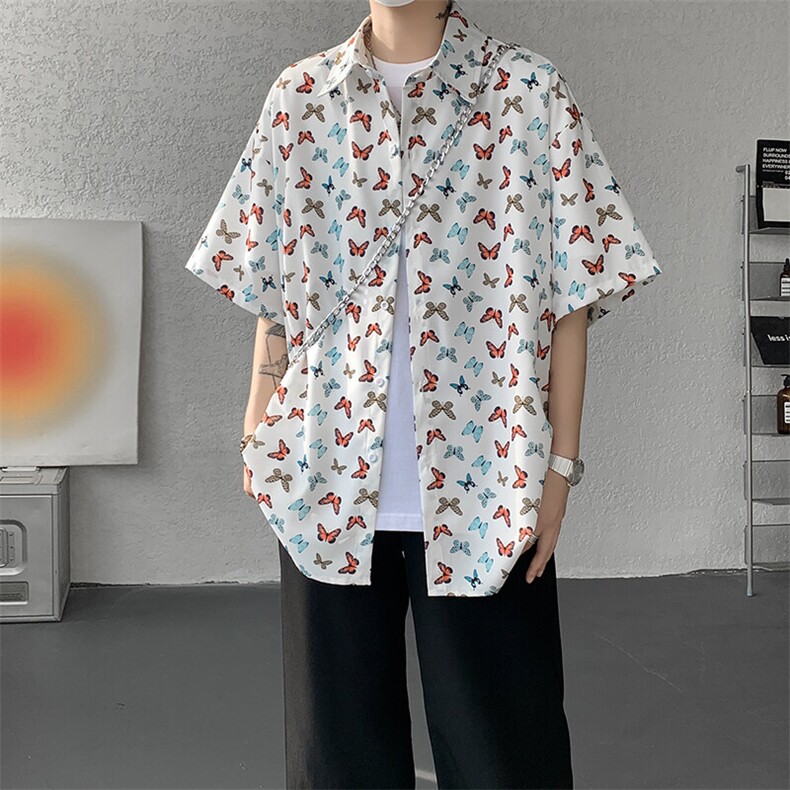 8XL-M花衬衫男短袖夏季薄款冰丝半袖宽松大码休闲外套DC28008P38,男装T恤,电商B312
