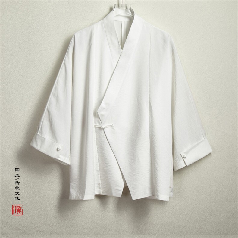 春夏新款风男装改良汉服新中式九分袖外套X06P80,男装民族服装,钱塘802