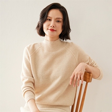 半高领2024年秋季纯色时尚气质百搭简约35%羊绒衫，女装羊绒衫，七柒羊绒