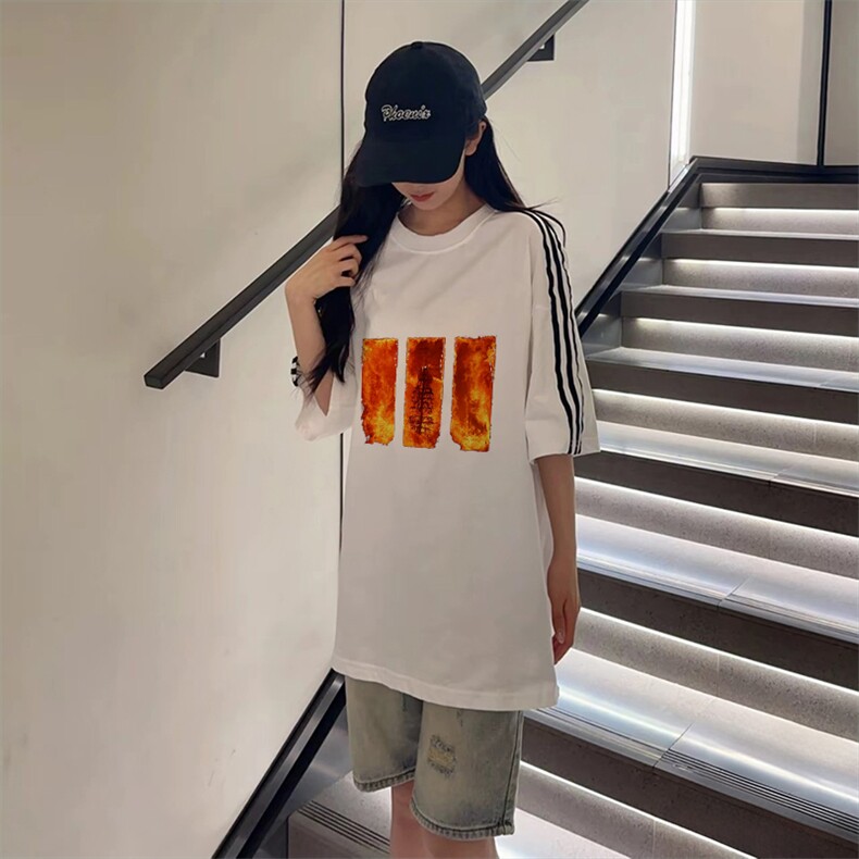 抖音得物高品质二开240克宽松纯棉美式潮牌三条杠织带短袖T恤,男装T恤,电商A486-1
