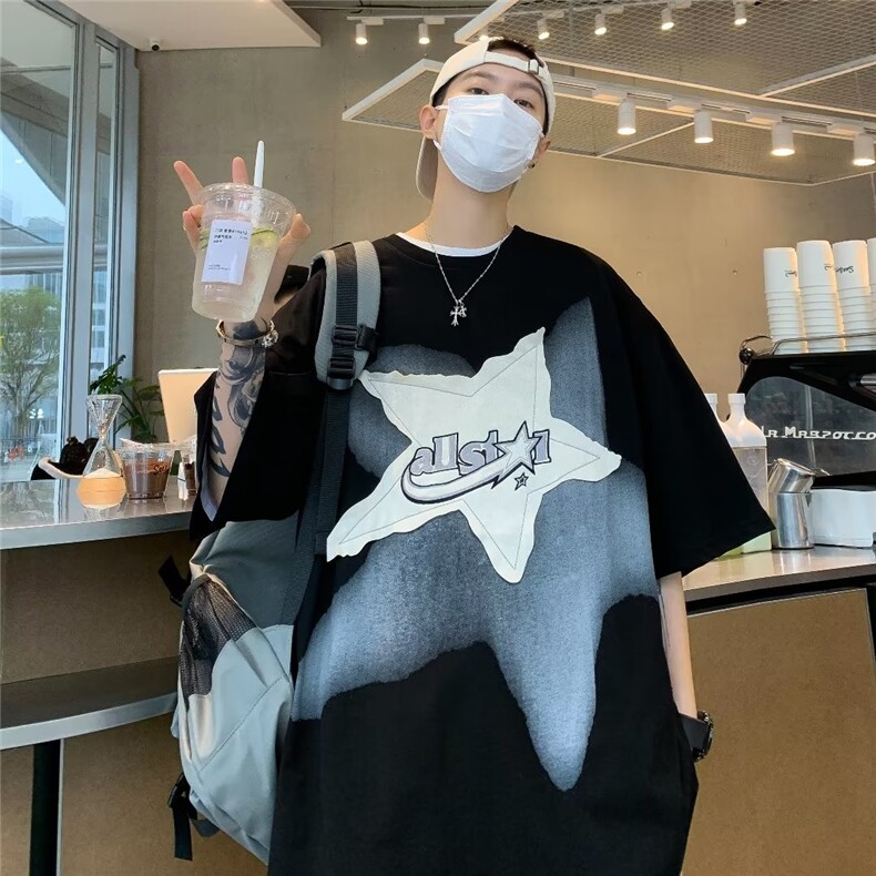夏季新款男休闲圆领短袖纯棉免烫包边贴布刺绣T恤T123P32,男装T恤,星座1116-2