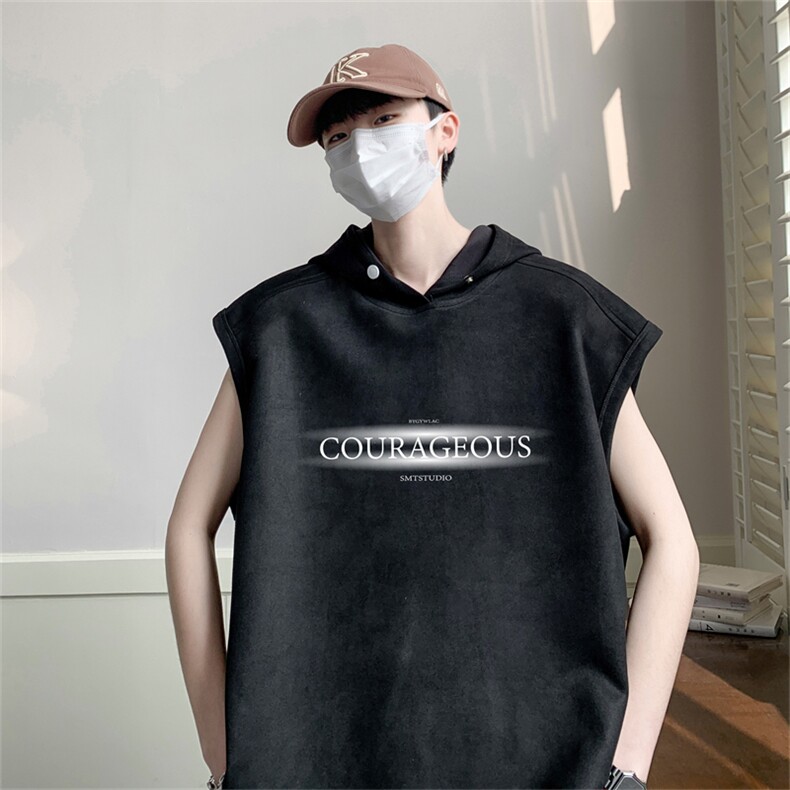 麂皮绒连帽背心坎肩男T恤美式港风JLB468-P30控48图片