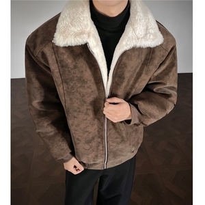 美拉德羊羔毛pu皮棉衣加绒加厚情侣棉服外套男 H1166 特P85图片