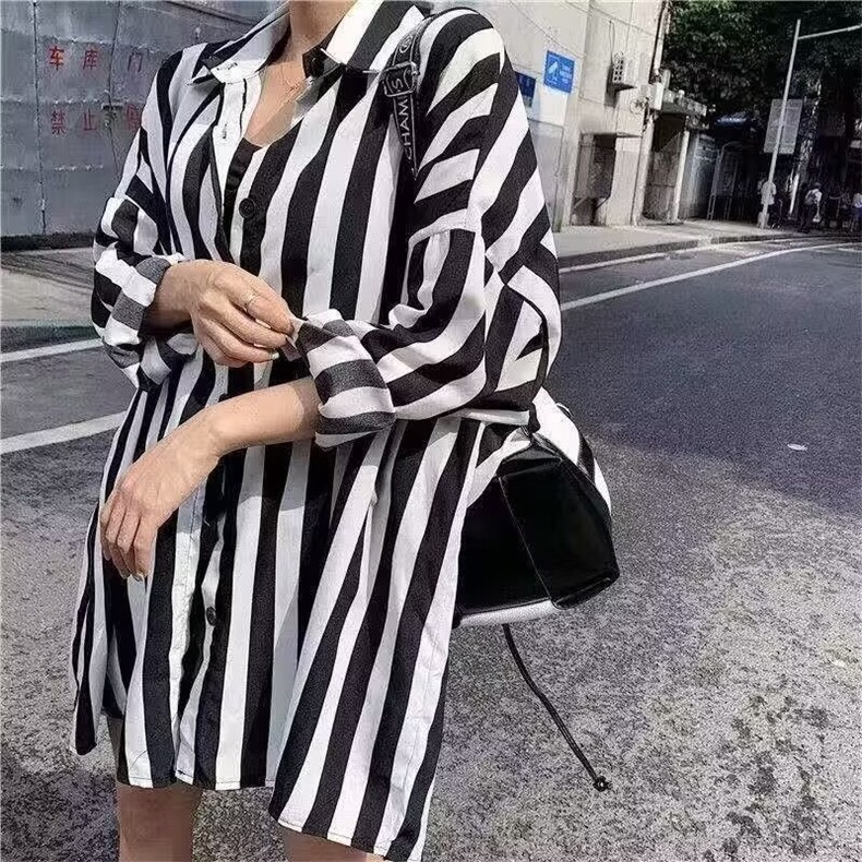衬衫女春夏2025秋款气质长袖内搭上衣韩版宽松显瘦条纹外穿薄衬衣,男装衬衫,星座1210-1