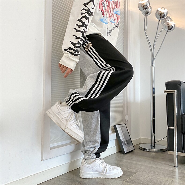 束脚三条杠裤子男春季美式设计感拼色直筒宽松休闲运动裤D164/P35，女装休闲裤，星座506