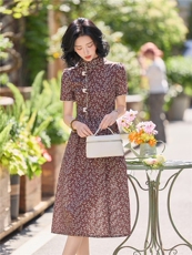 全棉碎花连衣裙夏新款收腰显瘦田园风优雅裙子（细节图颜色为准），女装连衣裙，水衣源