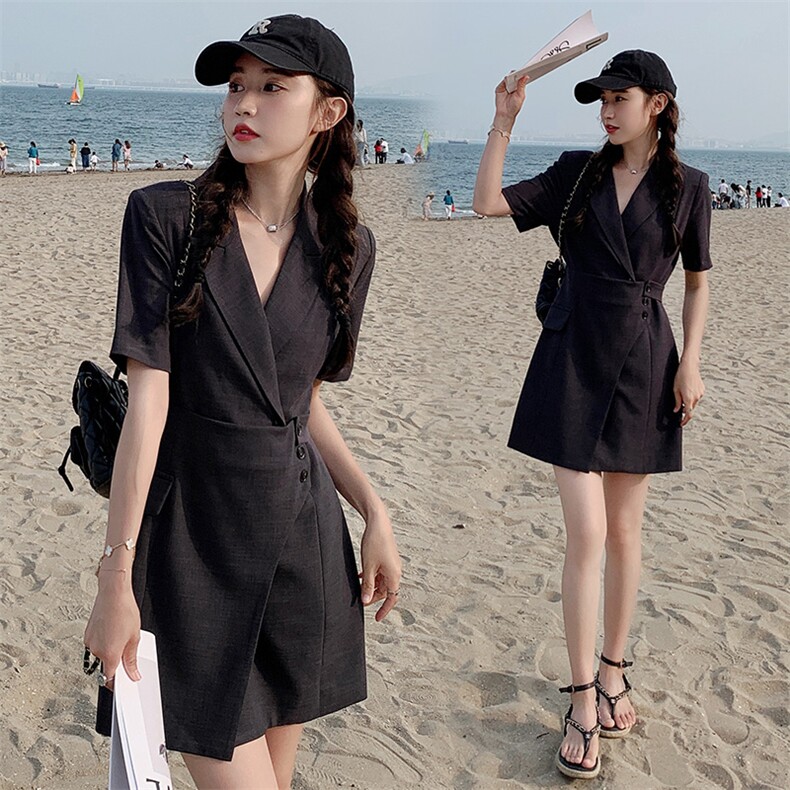 2023年夏季短袖西装连衣裙显瘦别致西装裙,女装连衣裙,艾仟回(原伊仟回)