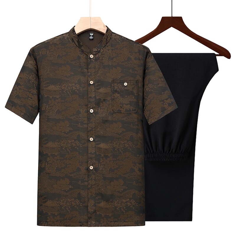 夏季中老年男士中式唐装套装风香云纱居士服汉服TR2305-P105，男装民族服装，星座1105-3