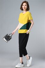 2022夏季新款气质圆领时尚T恤套装宽松显瘦两件套，女装套装/套裙，深水步