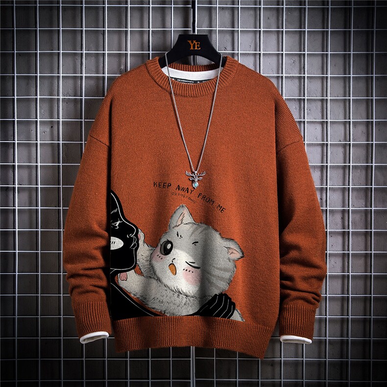 1日系圆领套头中性潮流大码M-5XL印花针织毛衣男7830P48加绒P55，男装针织衫/毛衣，星座226-2