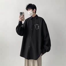 港风宽松挂链长袖衬衫厚款男KD630-P30，男装衬衫，电商D312-1