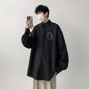 港风宽松挂链长袖衬衫厚款男KD630-P30图片