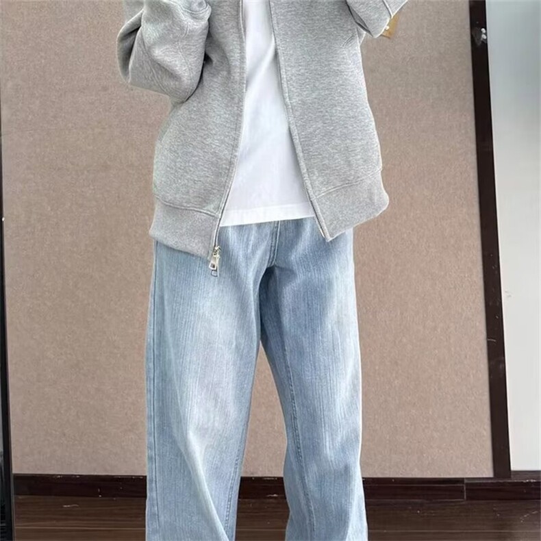 牛仔裤薄款女裤子秋季2025新款宽松紧高腰直筒长裤垂感阔腿裤,男装牛仔裤,星座506A