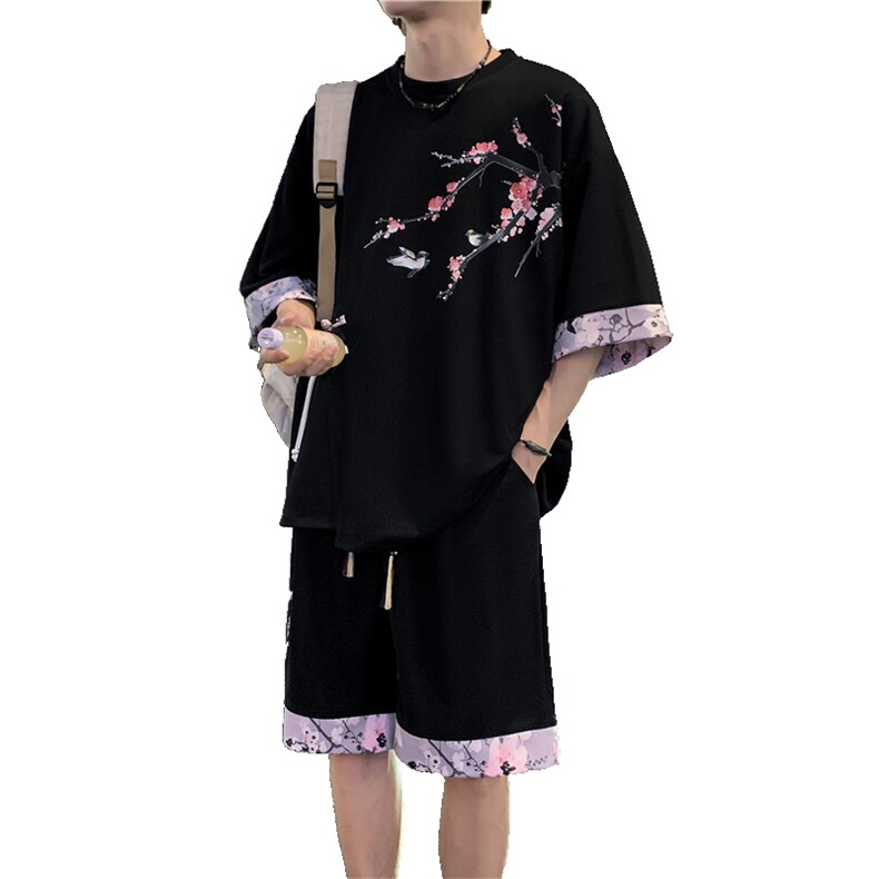 新中式风两件套夏季新中式禅意短袖t恤男套装A436-D220-P52,男装休闲套装,电商A436