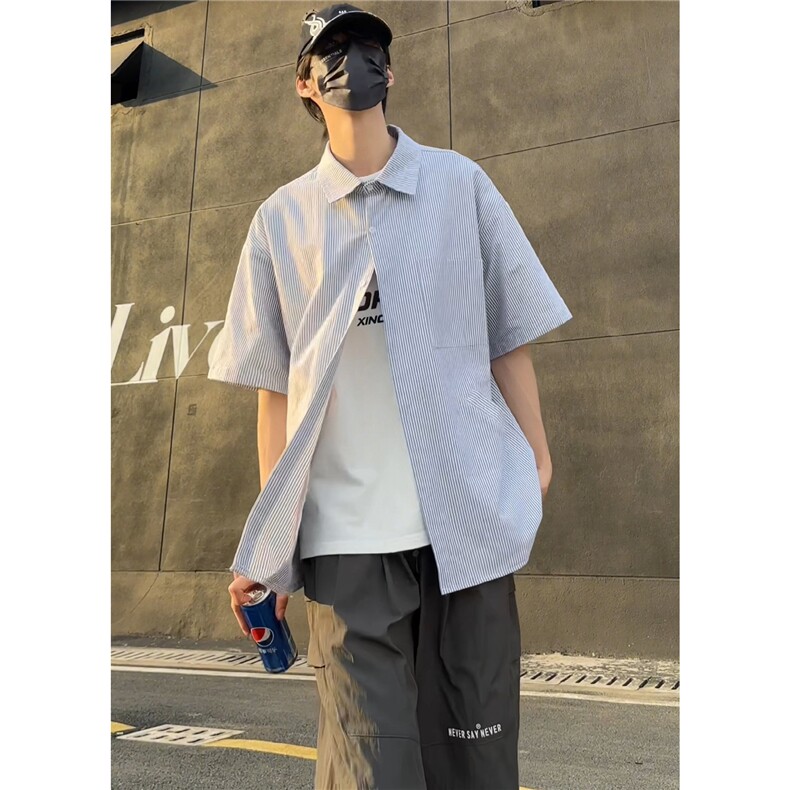 条纹衬衫短袖抖音可送样A061-AC00641-P55-棉,男装衬衫,电商A061