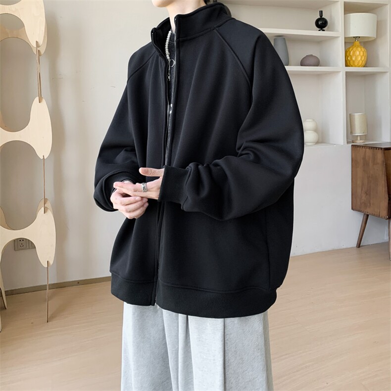 内景秋冬新款复古立领开衫卫衣男潮流宽松外套WY00742/P45加绒P50图片