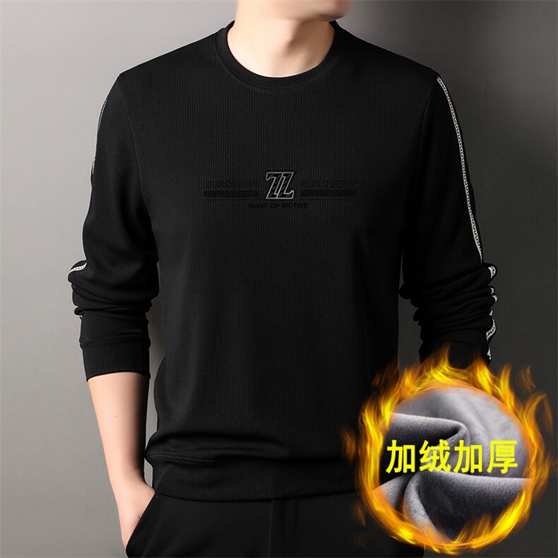 秋冬季男士长袖圆领卫衣保暖上衣加厚休闲时尚打底衫男装图片