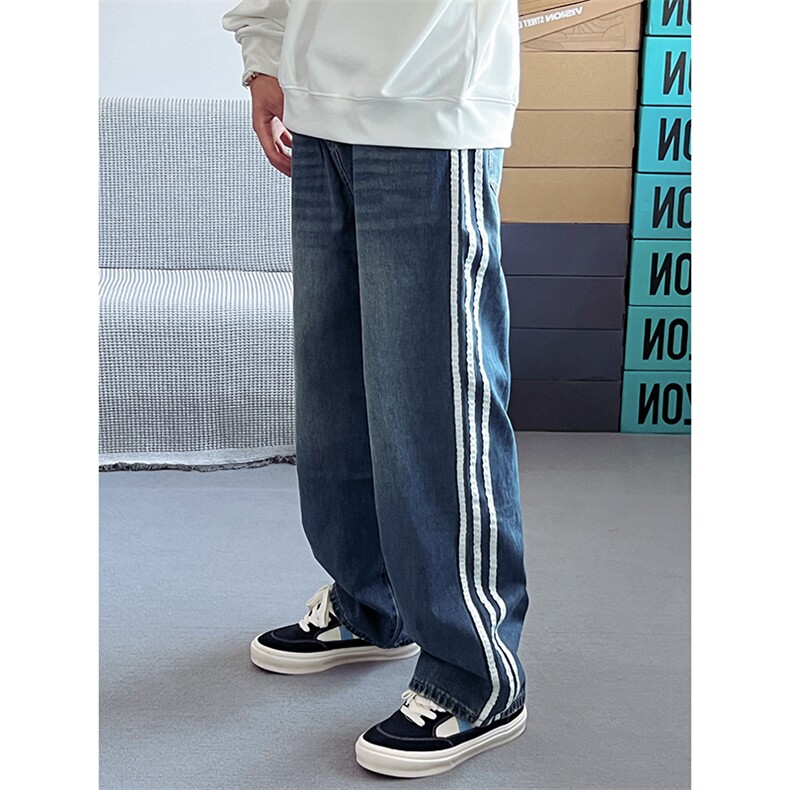 B221 美式ins高街小众宽松三条杠运动牛仔裤 LK23130-P60 控78图片