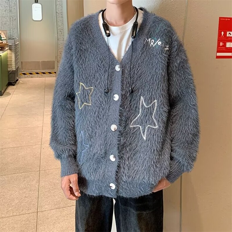 针织开衫男女韩版潮流刺绣帅气保暖宽松2024秋冬ins毛衣MZ527-P69图片