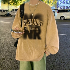直播品质重磅纯棉美式蜡染水洗做旧潮牌宽松长袖t恤CT296特P38，男装T恤，电商A486