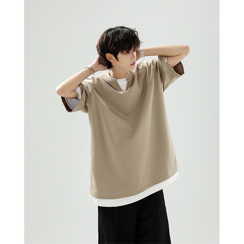 8XL-M特大码短袖男假两件五分袖高品质空气层宽松上衣DX321P35,男装T恤,电商D206-1