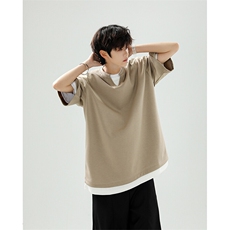 8XL-M特大码短袖男假两件五分袖高品质空气层宽松上衣DX321P35，男装T恤，电商D206-1