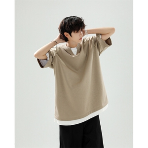 8XL-M 特大码短袖男假两件五分袖高品质空气层宽松上衣DX321P35图片