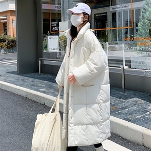 2306#高品质光版秋冬手塞棉立领门襟长款宽松棉服图片