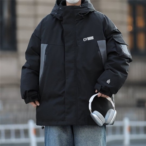 美式潮牌复古拼色机能冲锋衣连帽棉服男冬季  F811 P100图片