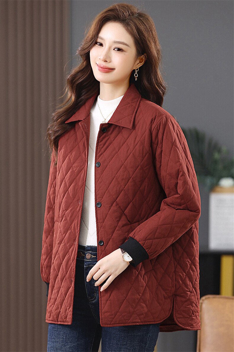 薄款棉衣女中长款2024年新款秋冬轻薄棉服时尚菱格小棉袄夹棉外套,女装棉衣/棉服,涵誉
